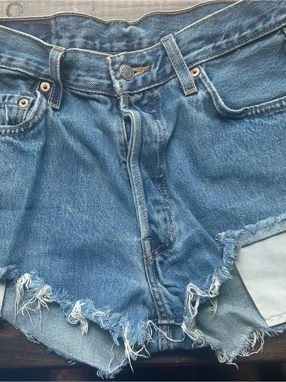 Women's Blue Distressed Denim Cutoff Shorts